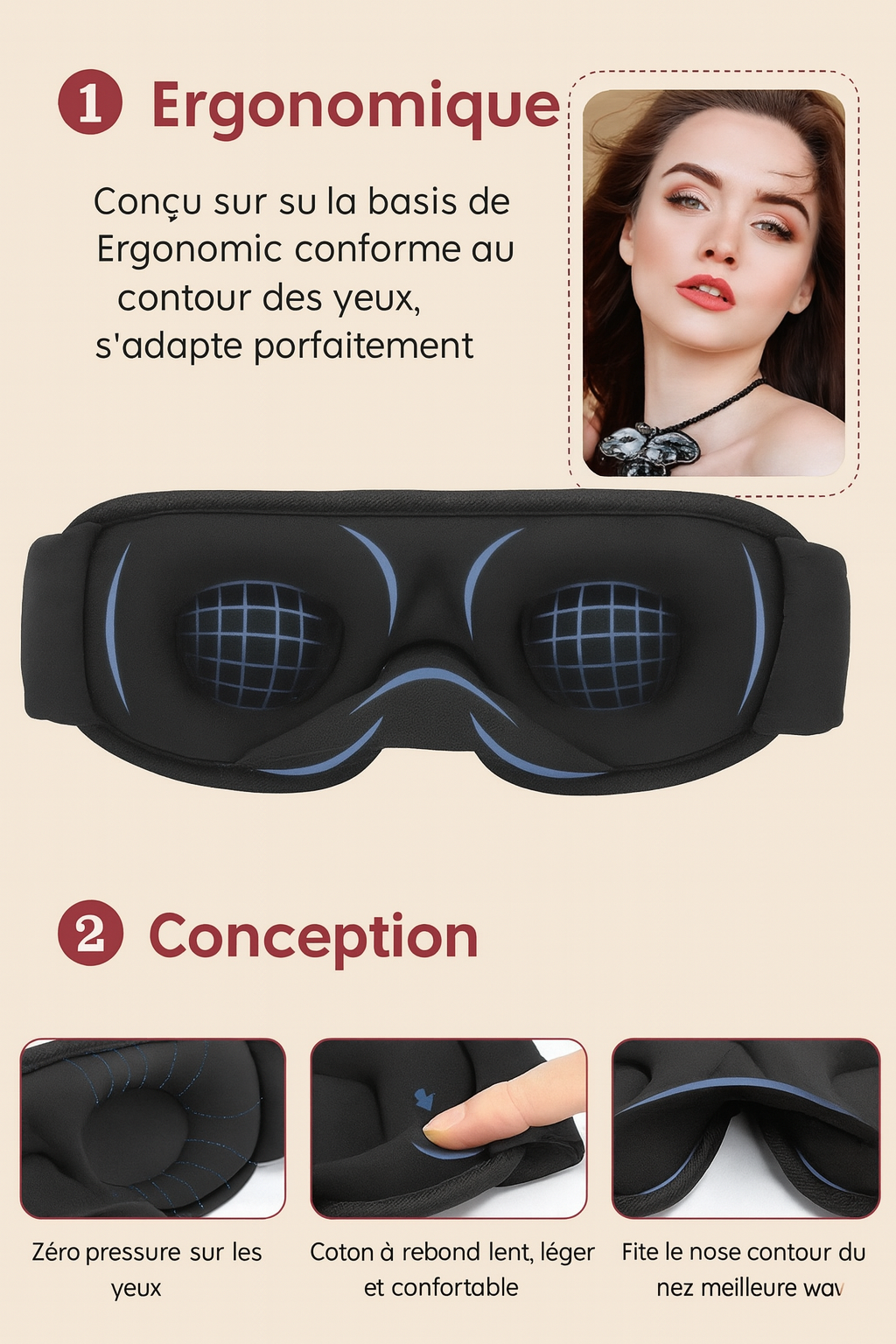 Masque de sommeil 3D Zenivia- Repos Profond & Zéro Pression